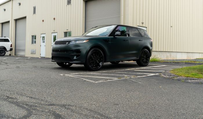The Range Rover in satin green after