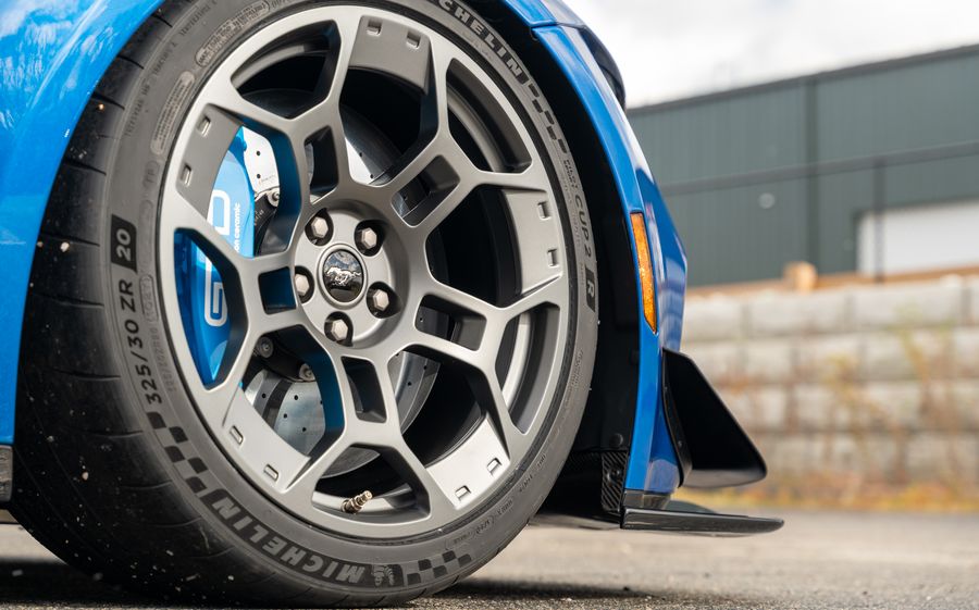 The Mustang GTD's front wheel and fender
